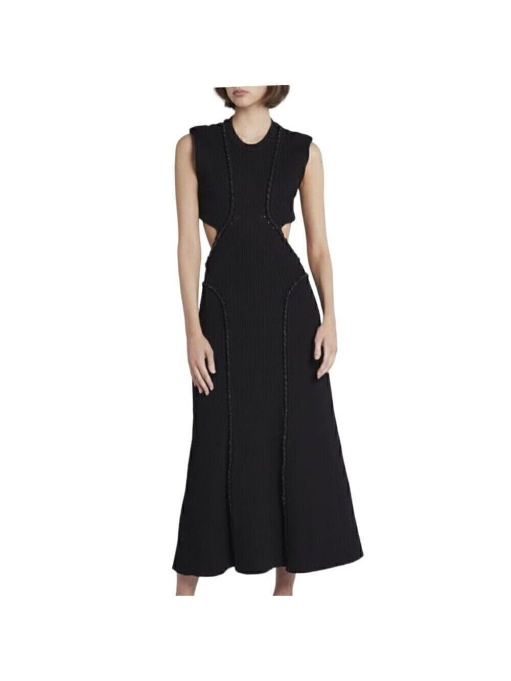 Aje Sculptra Arp Black Cut-Out Midi Dress Size Medium